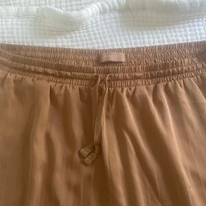 Nuuds Satin Pj Set in Cinnamon color- long sleeve button down/pants with pockets